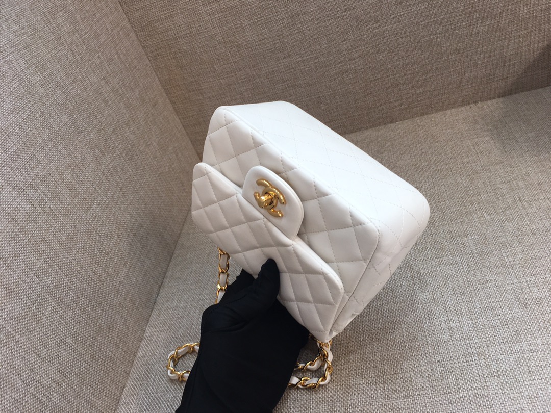 Mini Classic Flap Lambskin Bag A01115 White/Gold